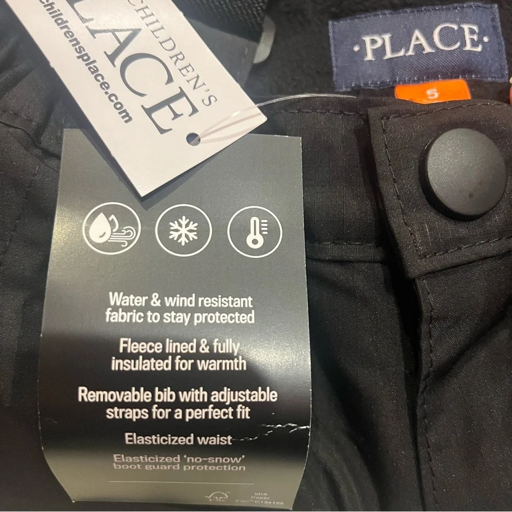 The Children’s Place Snow Bib Overalls Kids Size 5 Black NWT